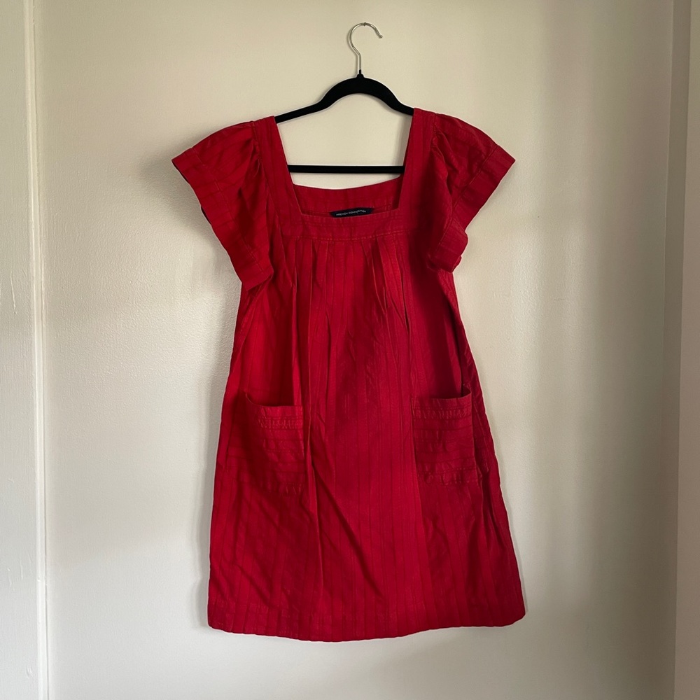 French Connection Bright Red Square-Neck Mini Dress